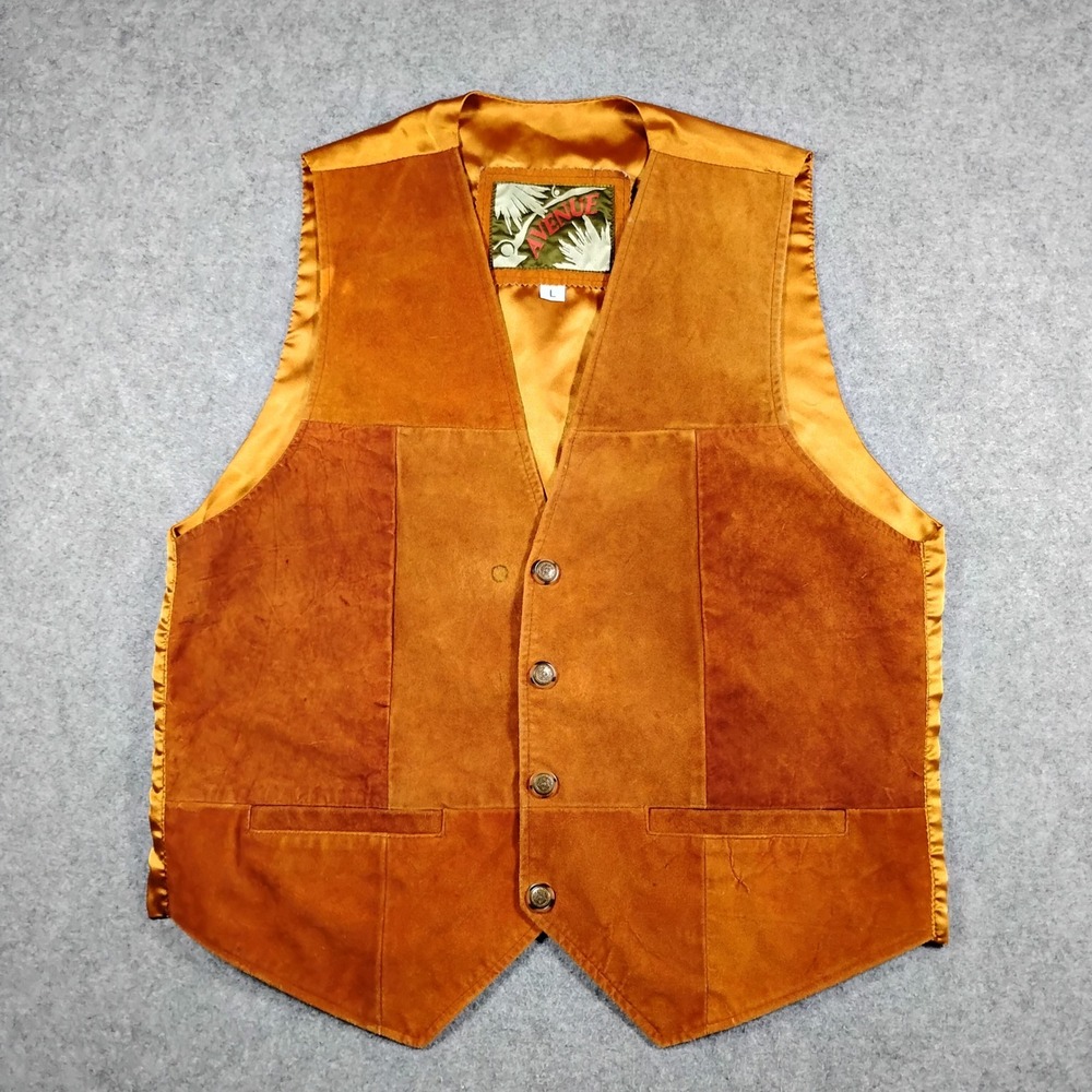 Vintage Avenue Mens Suede Western Vest Brown Oklahoma State Buttons Size Large